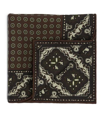 Dunhill Mulberry Silk Paisley Pocket Square In Brown