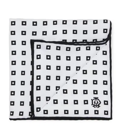 Dunhill Mulberry Silk Polka Dot Pocket Square In White
