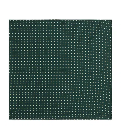 Dunhill Mulberry Silk Polka Dot Print Pocket Square In Green