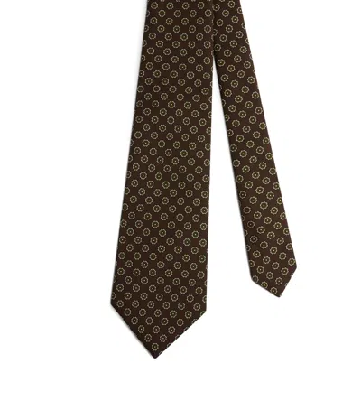 Dunhill Mulberry Silk Printed Tie In Brown