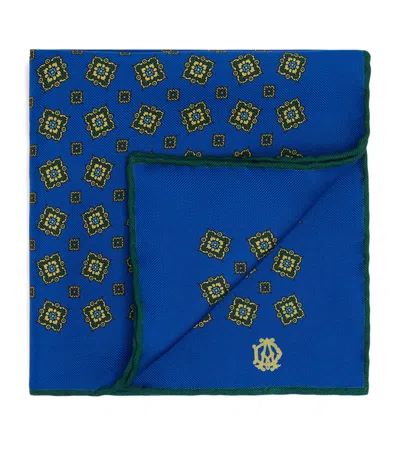 Dunhill Mulberry Silk Scattered Medallion Pocket Square In Blue