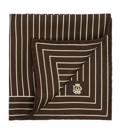 Dunhill Mulberry Silk Stripe Pocket Square In Brown