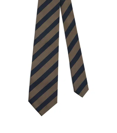 Dunhill Mulberry Silk Stripe Tie In Brown