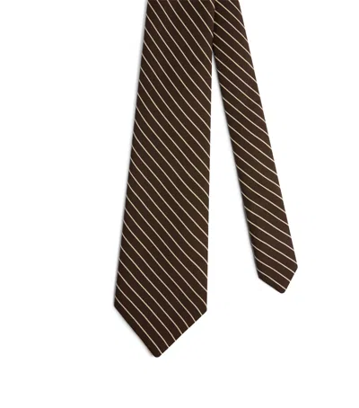 Dunhill Mulberry Silk Stripe Tie In Brown
