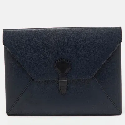 Pre-owned Dunhill Navy Blue Leather Boston Small Envelope Pouch