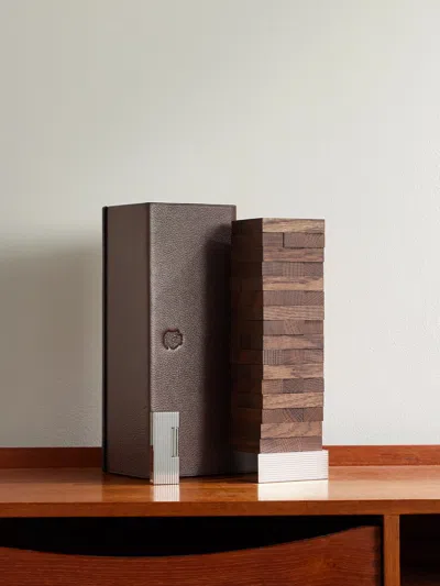 Dunhill Oak Topple Blocks And Palladium-plated Lighter Set In Brown