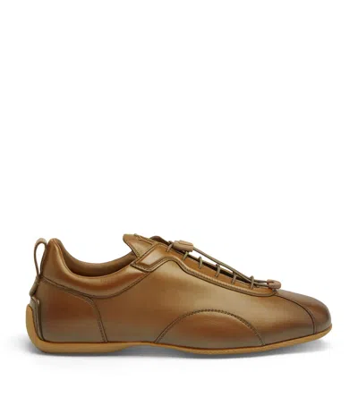 Dunhill Patina Calfskin Davies Sneakers In Brown