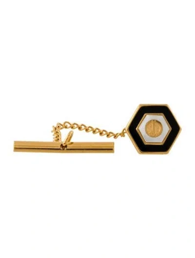 Pre-owned Dunhill Pearl & Enamel Logo Tie Tack In Multi