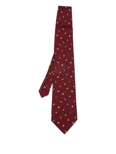Pre-owned Dunhill  Zodiac Silk Tie In Red
