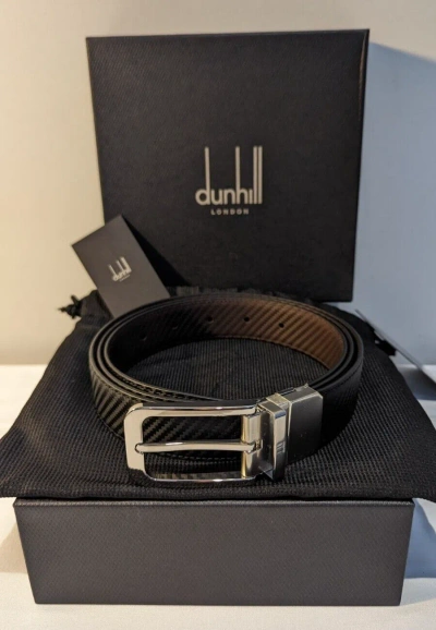 Pre-owned Dunhill Racing Cf Insert Leather Buckle Chassis Belt 30mm-size Up To 42 In Black & Dark Brown