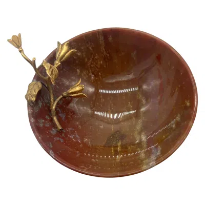 Pre-owned Dunhill Rare  Marble & Sterling Silver Foliate Mounted Catchall Ashtray Dish In Brown