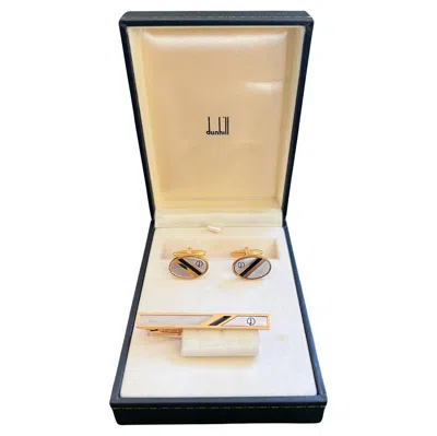 Pre-owned Dunhill Rare Vintage  Cufflinks & Tie Clip Gold Plated, Onyx With Original Case In Black