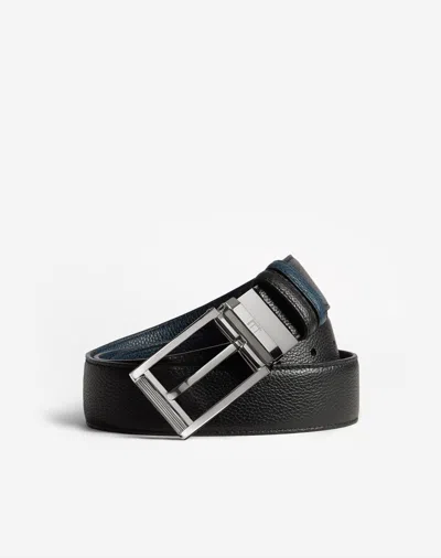 Dunhill Reversible 35mm Rectangular Roller Buckle Grained Leather Belt In Black