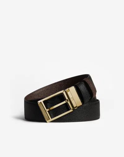 Dunhill Reversible 35mm Rectangular Roller Cadogan Leather Belt In Black