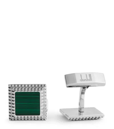 Dunhill Rhodium-plated Silver And Malachite Hobnail Cufflinks In Green