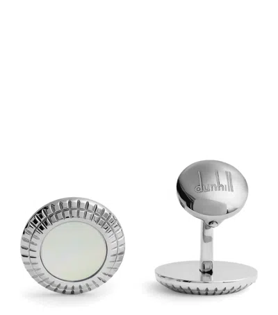 Dunhill Rhodium-plated Silver And Mother-of-pearl Hobnail Cufflinks In White