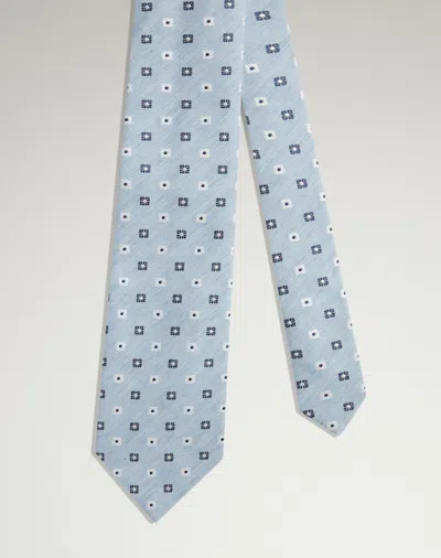 Dunhill Silk Cotton Floral Medallion Woven Tie In Blue