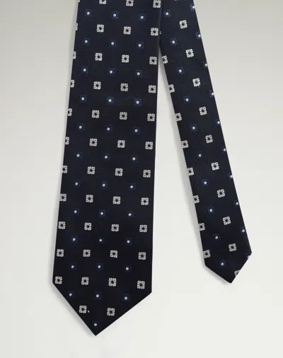 Dunhill Silk Cotton Floral Medallion Woven Tie In Blue