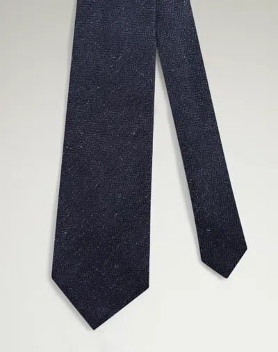 Dunhill Silk Cotton Herringbone Woven Tie In Blue