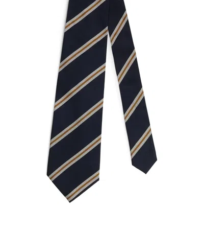 Dunhill Silk Grenadine Stripe Tie In Blue
