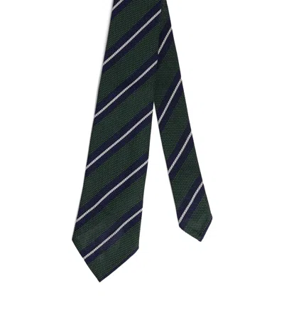 Dunhill Silk Grenadine Stripe Tie In Green