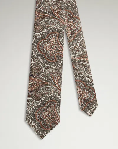 Dunhill Silk Hand Screen Printed Paisley Tie In White