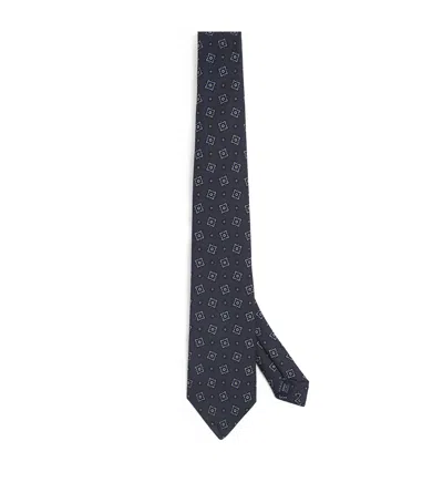 Dunhill Silk Medallion Tie In Grey