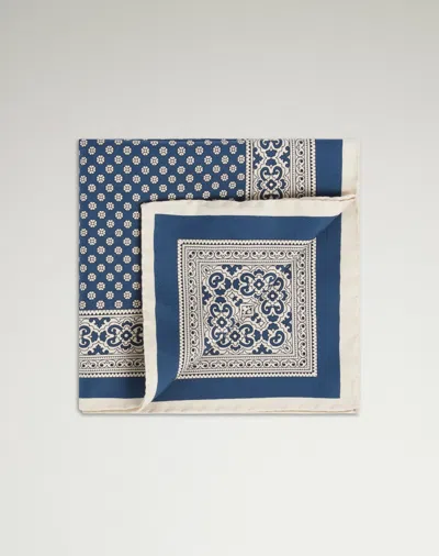 Dunhill Silk Medallion With Decorative Border Pocket Square In Blue