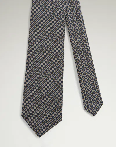 Dunhill Silk Micro Diamond Neats Screen Printed Tie In Blue