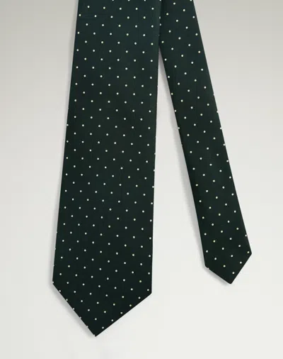 Dunhill Silk Polka Dot Screen Printed Tie In Green