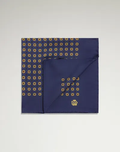 Dunhill Silk Printed Floral Motif Pocket Square In Blue