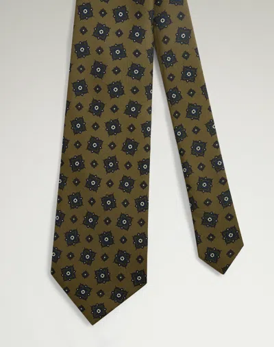 Dunhill Silk Scattered Medallion Screen Printed Tie In Green