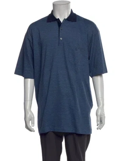 Pre-owned Dunhill Striped Collar Polo Shirt In Blue