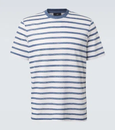 Dunhill Striped Linen And Cotton T-shirt In Blue