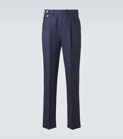 Dunhill Striped Linen Tapered Pants In Blue