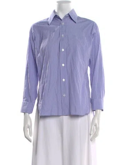 Pre-owned Dunhill Striped Long Sleeve Button-up Top In Blue