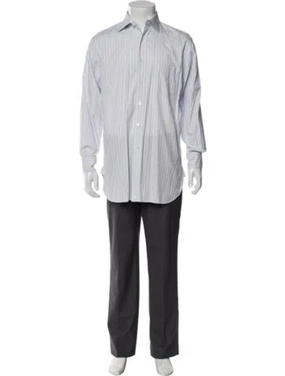 Pre-owned Dunhill Striped Long Sleeve Dress Shirt In Blue