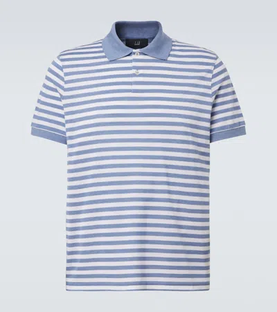 Dunhill Striped Silk And Cotton Polo Shirt In Blue