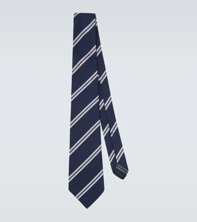 Dunhill Striped Silk Tie In Blue