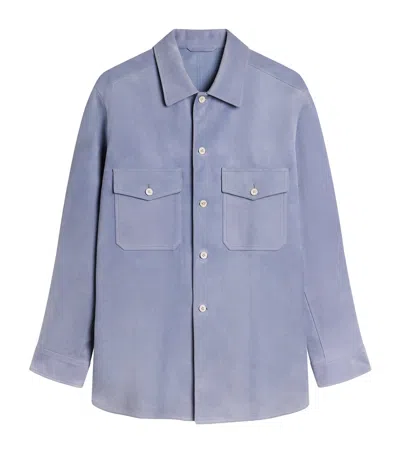 Dunhill Suede Overshirt In Blue