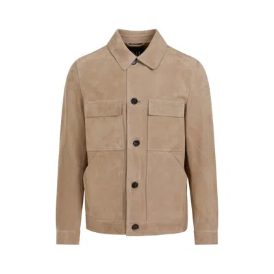 Dunhill Suede Tailored Fawn Leather Jacket In Brown