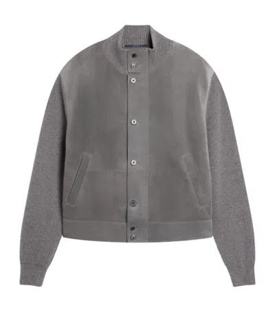 Dunhill Suede-cashmere Bomber Jacket In Gray