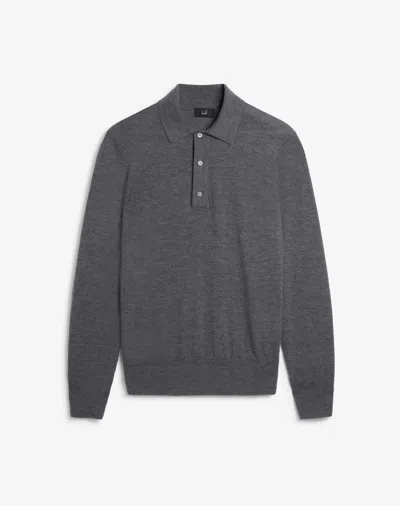 Dunhill Superfine Cashmere Long Sleeve Polo In Grey