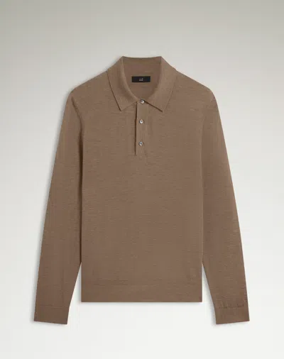 Dunhill Superfine Cashmere Long Sleeve Polo In Sand