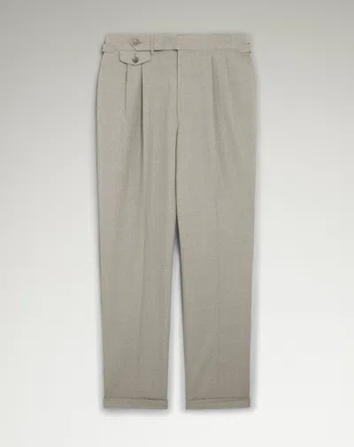 Dunhill Tropical Wool And Cashmere Double Pleated Trousers In Grey