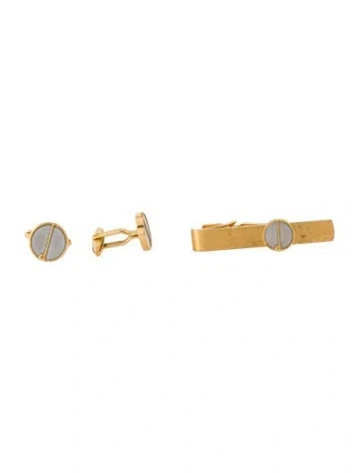 Pre-owned Dunhill Two Tone Logo Cufflink & Tie Clip Set In Multicolor