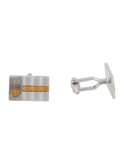 Pre-owned Dunhill Two-tone Logo Cufflinks In Silver