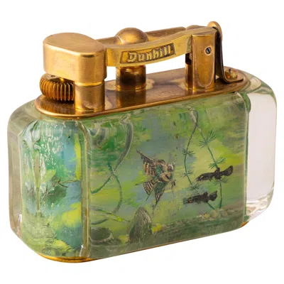 Pre-owned Dunhill Vintage 20thc  Tropical 'aquarium' Table Lighter C.1950 In Gold