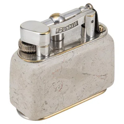 Pre-owned Dunhill Vintage 20thc Travertine Marble & Silver Plated  Table Lighter C.1960