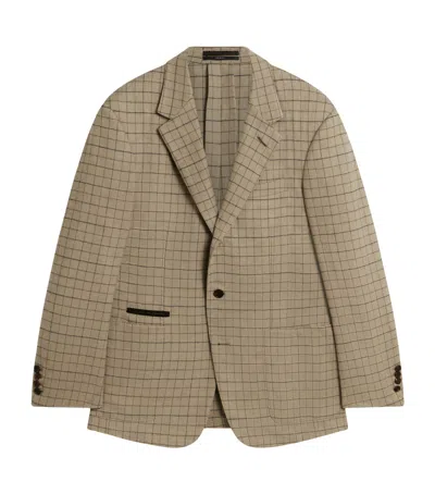 Dunhill Virgin Wool-cashmere Tattersall Check Bourdon Blazer In Brown
